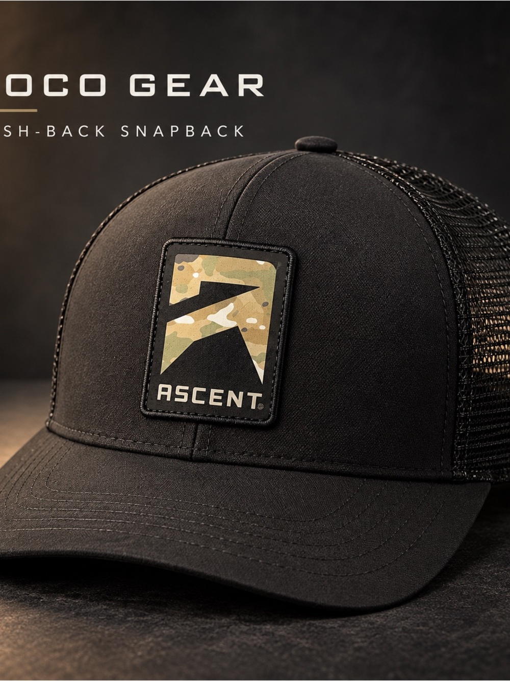 Ascent Men's Black Mesh-Back Snapback Cap